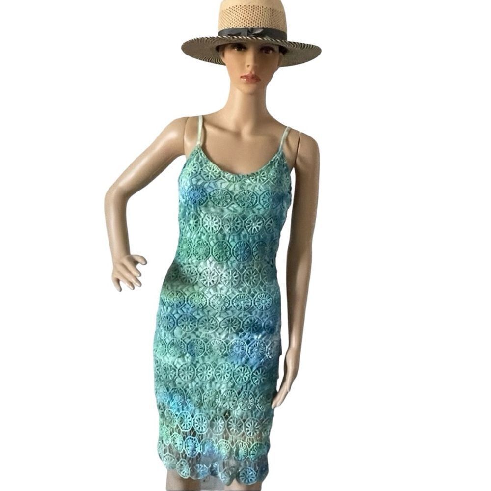 Jack. Tie Dyed Crochet Mini Dress Blue Green White Size 4